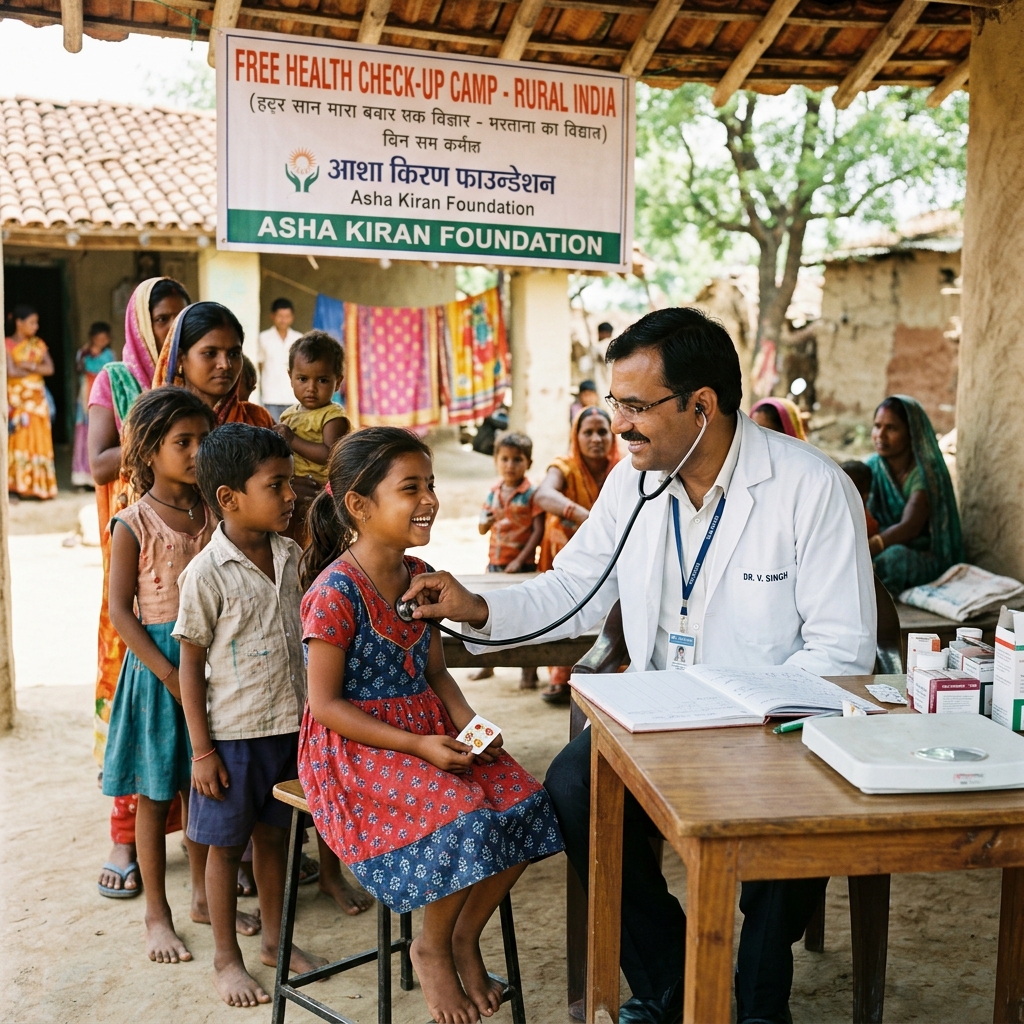 Doctor examining children in free health camp