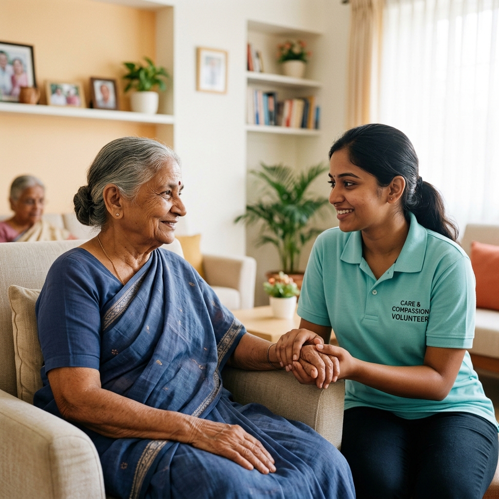 Volunteer caring for elderly lady