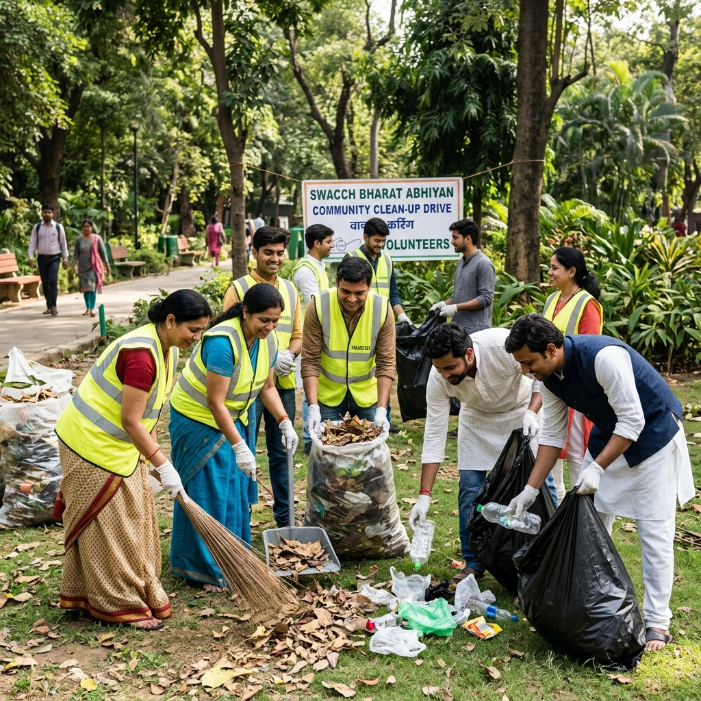 Volunteers cleaning public park for hygiene